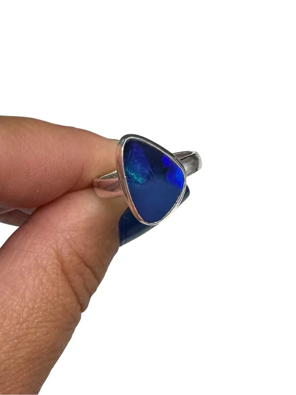 Blue Australian Fire Opal Ring Size 7 Solid 925 Sterling Silver Natural Stone